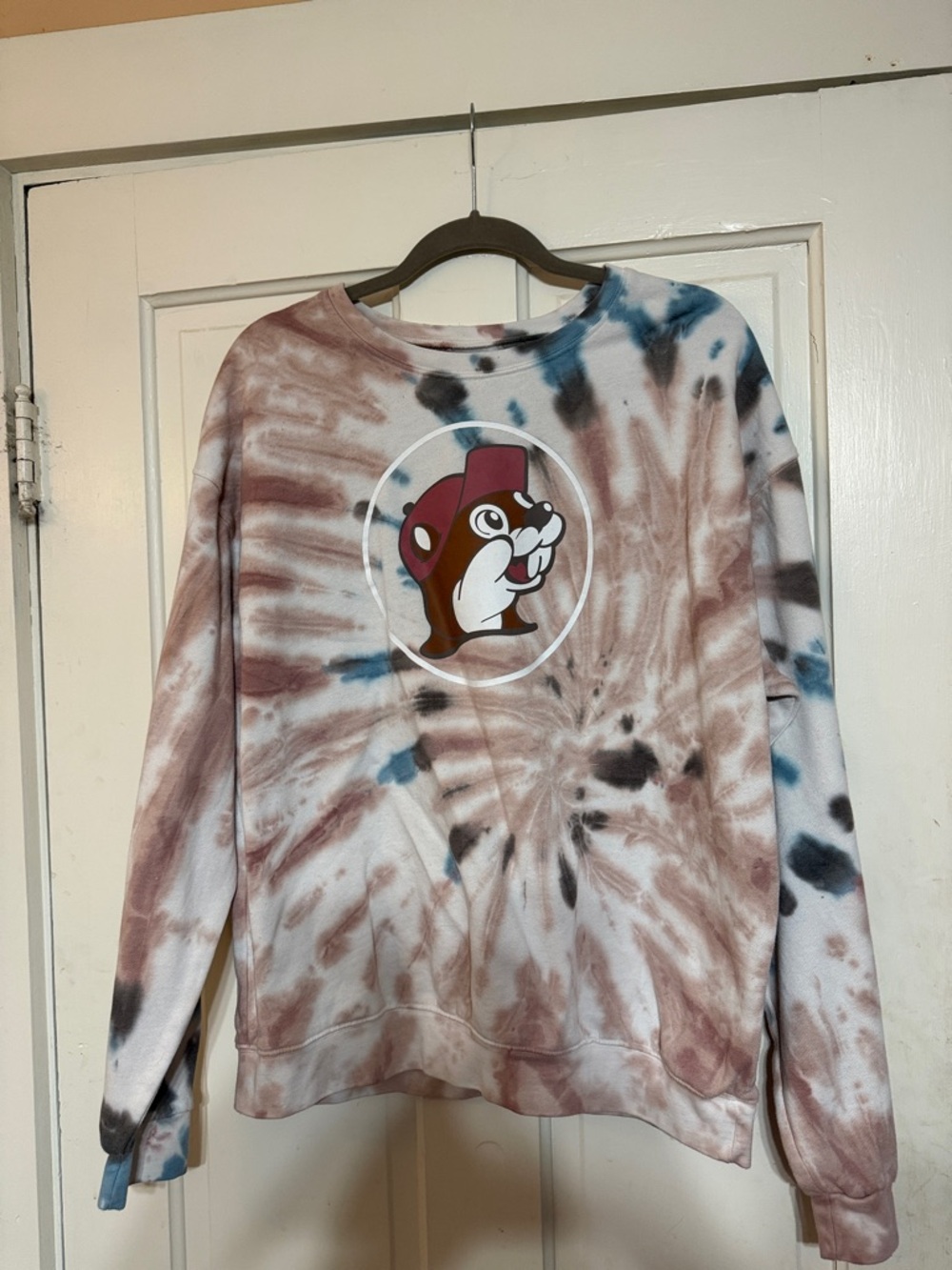 Tie-Dye Crewneck Sweatshirt with Mascot Graphic - Multicolor